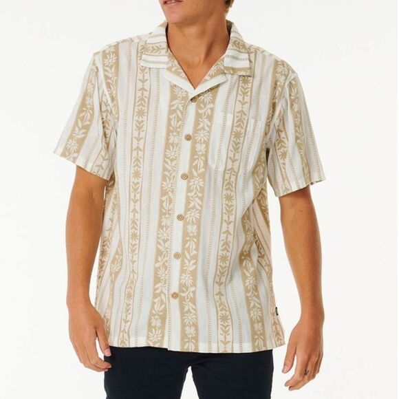 Rip Curl- White & Tan Topanga Vert Mens Button Up Shirt - Picture 1 of 5
